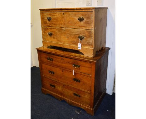 A late Victorian chest of drawers, with three graduated drawers, raised on bracket supports, 77cm high x 92cm wide, with a sm