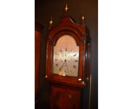 An eight day oak longcase clock by Edward Greenhill St Albans, with anchor escapement striking bell, shaped pediment mounted 