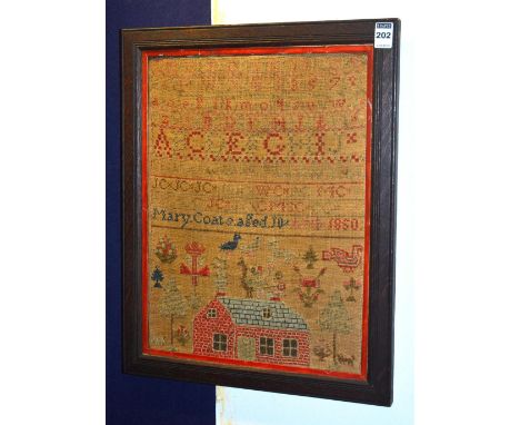 A mid 19th century sampler, by Mary Coats, aged 10, dated 1850, 41 x 31cm