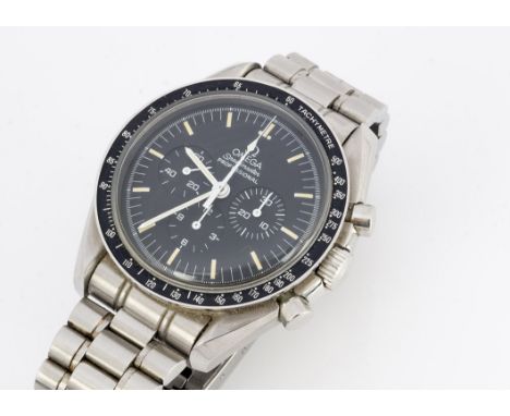 OMEGA, A 1980s Omega Speedmaster Professional manual wind "The First Watch Worn On The Moon" stainless steel wristwatch, blac