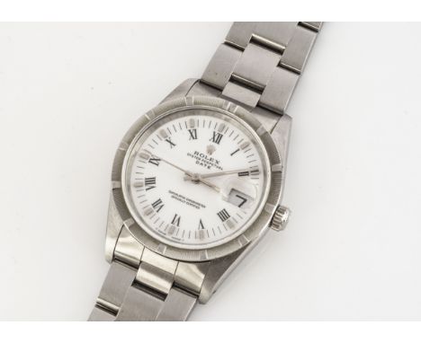 ROLEX, A c1990s Rolex Oyster Perpetual Date stainless steel wristwatch, ref. 15210, white dial with roman numerals and having