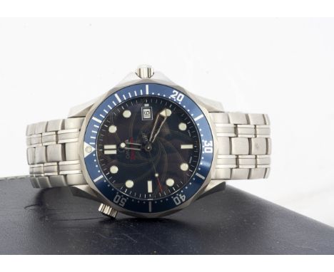 OMEGA, a 2007 Omega limited edition James Bond Seamaster automatic stainless steel wristwatch, 42mm, blue dial with gun barre
