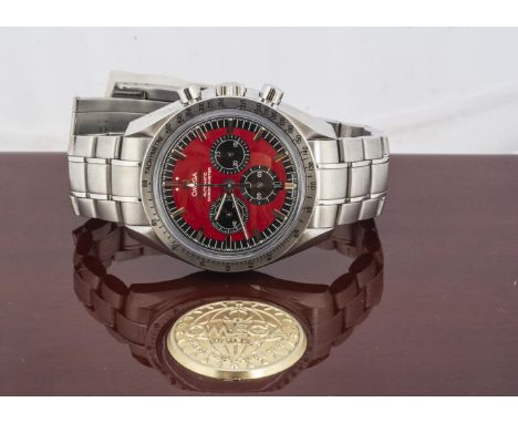OMEGA, A modern Omega Speedmaster Automatic Chronometer "Michael Schumacher" stainless steel wristwatch, black and red dial w