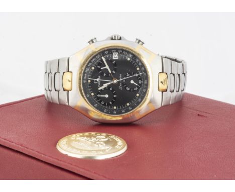 OMEGA, A c1990s Omega Seamaster Polaris Limited Edition 1992 Olympic quartz stainless steel and gilt wristwatch, black dial w