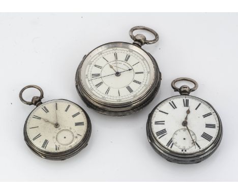 IMPORTANT ANNOUNCEMENT - THE JOHN COLLINS WATCH IS A CHRONOGRAPH Three late 19th century silver open faced pocket watches, in