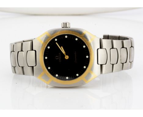 OMEGA, A c1980s Omega Seamaster quartz stainless steel wristwatch, black dial with lumnious dots, 32mm case heightening with 