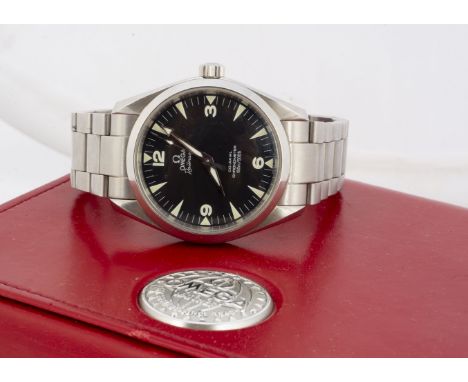 OMEGA, A modern Omega Railmaster automatic Co-Axial Chronometer stainless steel wristwatch, black dial with lumnious numerals