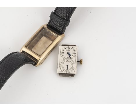 A vintage Dunhill Duo Dial "Doctor's" 9ct gold cased wristwatch, 22mm wide, cream dial with hour and mintues above seconds di