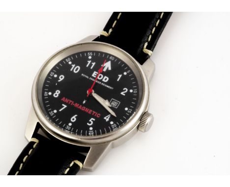 EXPLOSIVE ORDNANCE DISPOSAL, A modern EOD Royal Engineer Reginment Anti-Magnetic quartz wristwatch, 40mm, not running, on bla