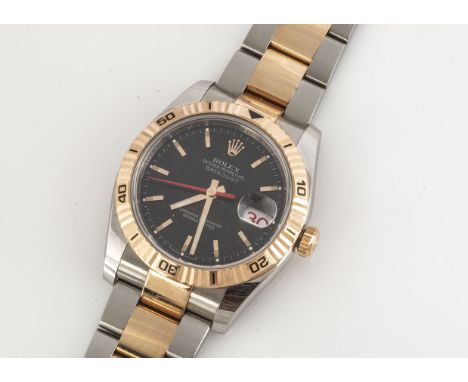 ROLEX, A 2006 Rolex Oyster Perpetual Datejust Turn-ograph bi-metal wristwatch, ref. 116261, 37mm, black dial with gilt baton 