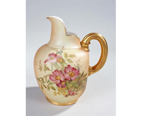 Royal Worcester blush ivory squat porcelain jug, decorated with flowers, printed factory marks and numbered 1094, 16cm high