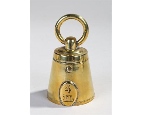 Novelty brass inkwell, in the form of a bell weight, 12cm high