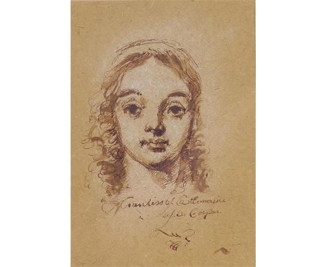 Manner of Samuel Cooper, a pen and ink sketch of the Countess of Castlemaine, 12cm x 17cm