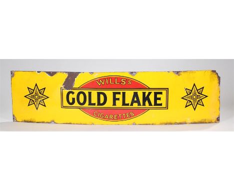Enamel sign, Will's Gold Flake Cigarettes, black and yellow text on red and yellow, 154cm long