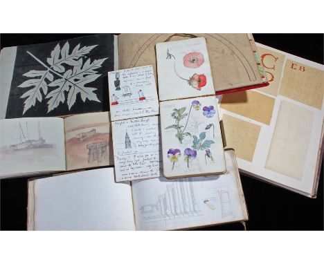 Artists sketch pads, to include a circa 1908 pad by Laura K Prior, a Victorian sketch album, a Victorian album with mainly mi