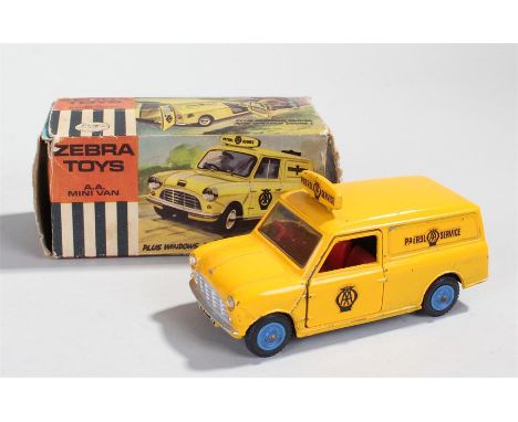 Exceedingly Rare trial run Zebra Toys A.A .Austin Mini van, number 60, circa 1965, made in England by Benbros Ltd, the yellow