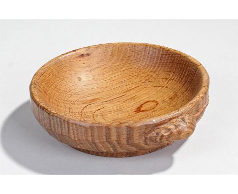 Robert (Mouseman) Thompson of Kilburn bowl, the dug out bowl with a mouse to the edge, 15cm wide