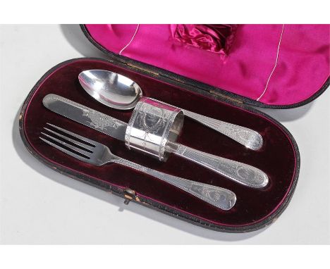 Victorian cased silver cutlery set, Sheffield 1889, maker Richard Martin & Ebenezer Hall, the leather clad case with silk int