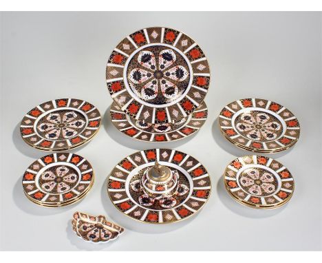 Collection of Royal Crown Derby, to include six side plates numbered 1128, six dessert plates numbered 1128, a single side pl