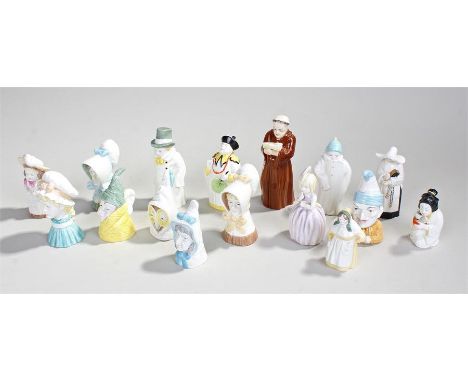 Collection of sixteen Royal Worcester porcelain candlesnuffers, to include Hush, Young Girl, Nun, Feathered Hat, Toddie, Mob 