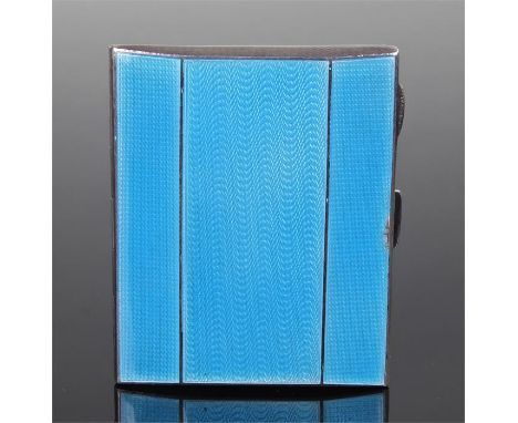 George V silver and guilloche enamel cigarette case, Birmingham 1933, maker Turner & Simpson, the blue guilloche front with s