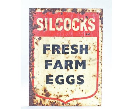 Enamel sign, Silcocks Fresh Farm Eggs, double sided, 39cm wide
