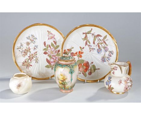 Royal Worcester porcelain, to include two blush ivory plates, a blush ivory jug, Rd No 144100 and a Royal China Works Worcest