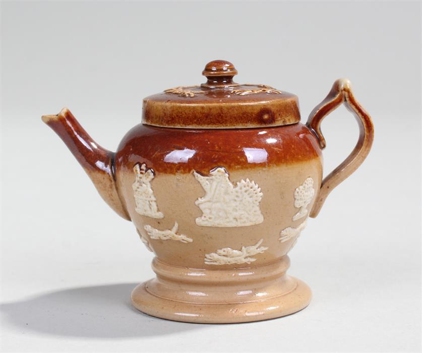 Doulton Lambeth stoneware novelty inkwell, in the form of a teapot, the