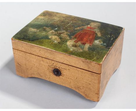 19th Century Music box, playing on two airs, Fra Diavolo and Martha, housed within a box decorated with a young girl and duck