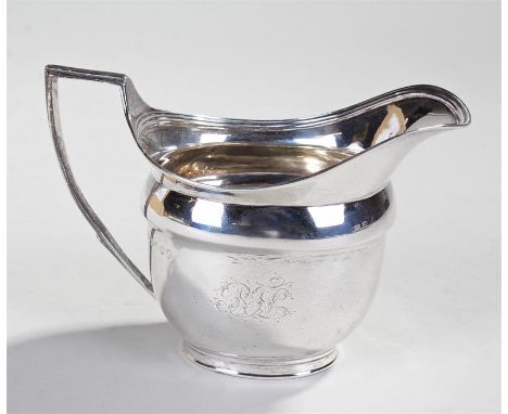George III silver helmet jug, London 1807, maker JE, the jug with a monogram to the side, arched handle, 4.1oz