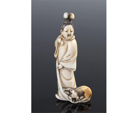 Fine 18th century Japanese ivory netsuke of a female possibly Seiobo, the only woman among a large family of sennin, she is a