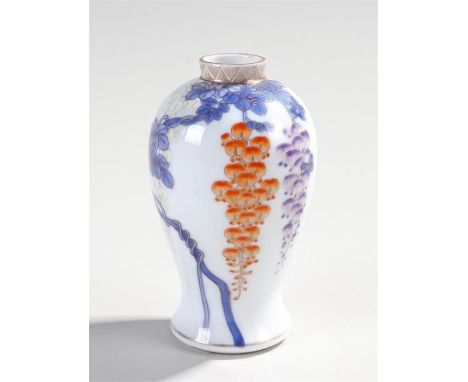 Japanese miniature Fukagawa porcelain vase, the white ground with blossoms hanging from a tree, signed, 10.5cm high