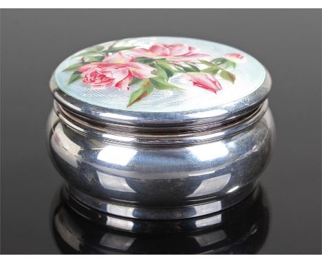 Edward VII silver and guilloche enamel lidded pot, Birmingham 1905, makers mark rubbed, the enamel top decorated with pink ro