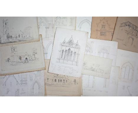 Architectural studies, to include sketches of church exteriors, doorways, locks, columns, capitals, etc, (qty)