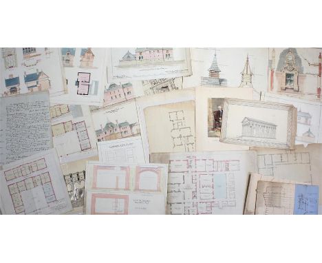 Architectural designs and plans, 19th Century, some examples by Willam Atkinson, to include designs for the stables at Hermes