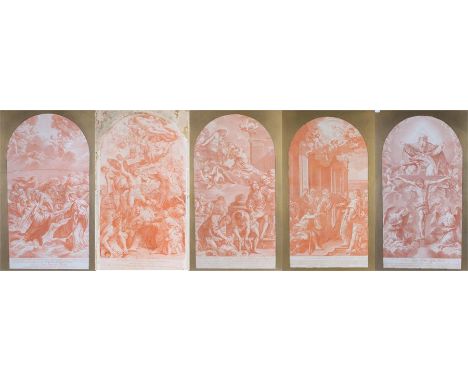 Set of five Old Master prints, circa 1700, Illustrissimo Viro Domino D Julio Hardium Mansart, Deo Truno Vni Pot Max, Petvs Cv