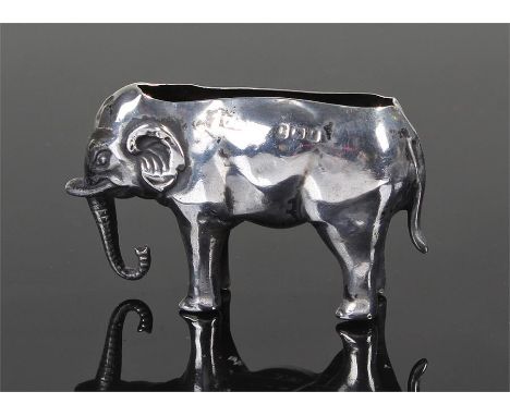Edward VII silver novelty pin cushion, Birmingham 1905, makers mark rubbed, in the form of an elephant with long curled trunk