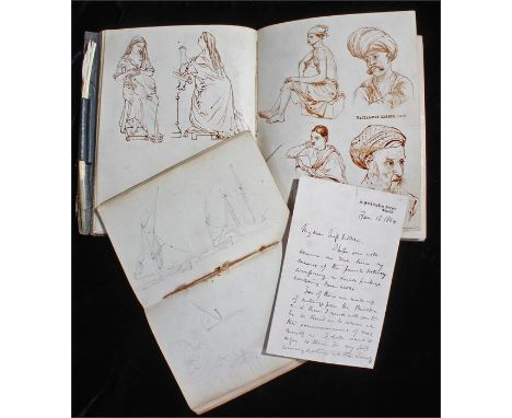 William Burges interest,Sir William Emerson's sketch book, the late 19th Century sketch book containing twenty-five sketches 