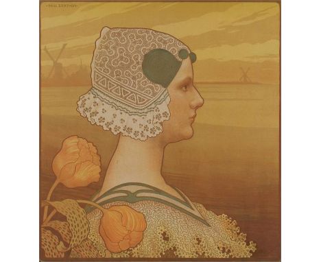Paul Berthon (French, 1872-1909)`Sa très gracieuse Majesté la Reine Wilhelmine` lithograph in colours, 39cm x 41cm