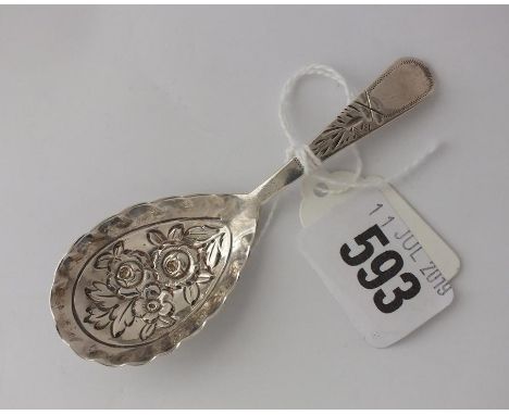 Exeter. Victorian floral embossed caddy spoon, 1851  by JW &amp; JW        