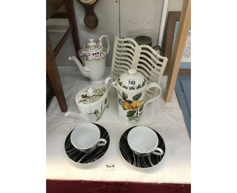 A quantity of items including Portmeirion, Royal Crown Derby &amp; Royal Worcester coffee pot, teapot, cups&amp; saucers etc.