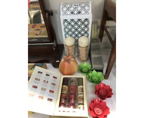 A quantity of candles including iron candle holder light &amp; box of Yankee candles