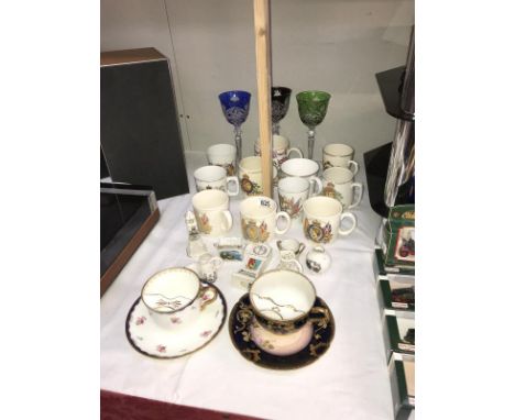 A collection of Coronation ware, German Hock glasses &amp; 2 moustache cups &amp; saucers