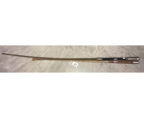 A silver mounted whip a/f and a riding crop