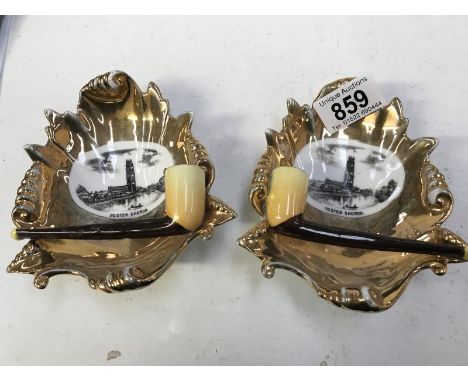 A pair of 1920's bisque pipe ashtrays of Boston Church