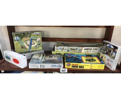 3 Poca railway accessory model kits, an Airfix Victors VC10 kit, Airfix Engine Shed &amp; British N Scale model etc.