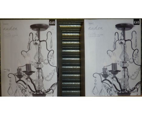 Two as new boxed Next three light faceted chandeliers