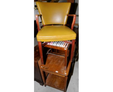 Light oak two tier occasional table, Art Deco armchair and a dressing table stool 