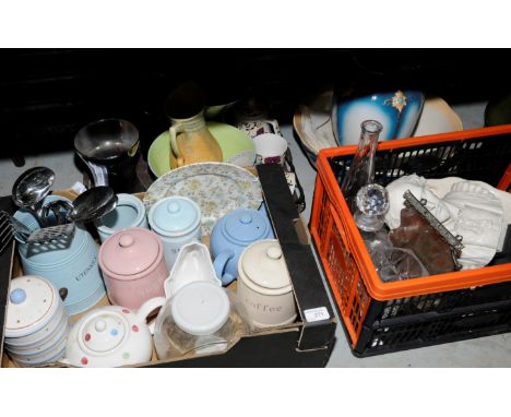 Large selection of ceramic and glass including canisters, glass vases,toilet set etc 