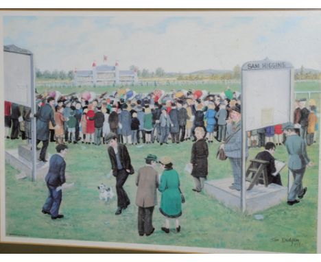 Framed print depicting horse racing by Tom Dodson dated 1980
